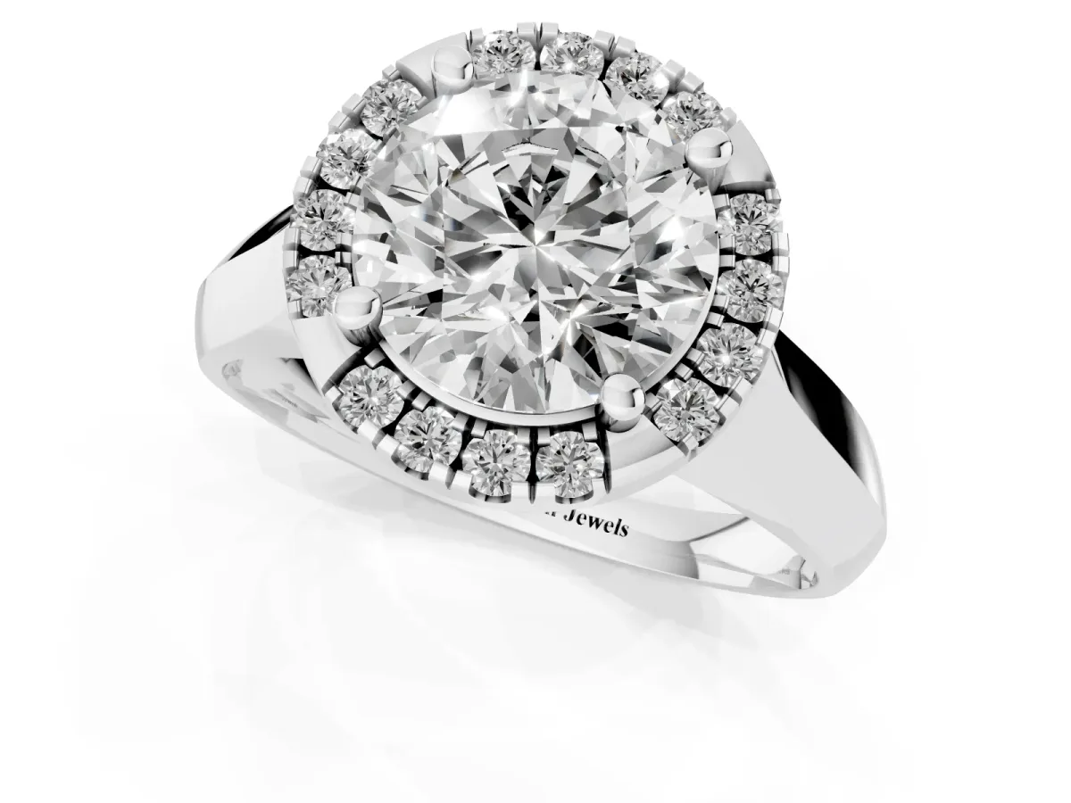 Round Cut Cut Halo Solitaire Engagement Ring with Square Band and Four-Prong Setting Silver