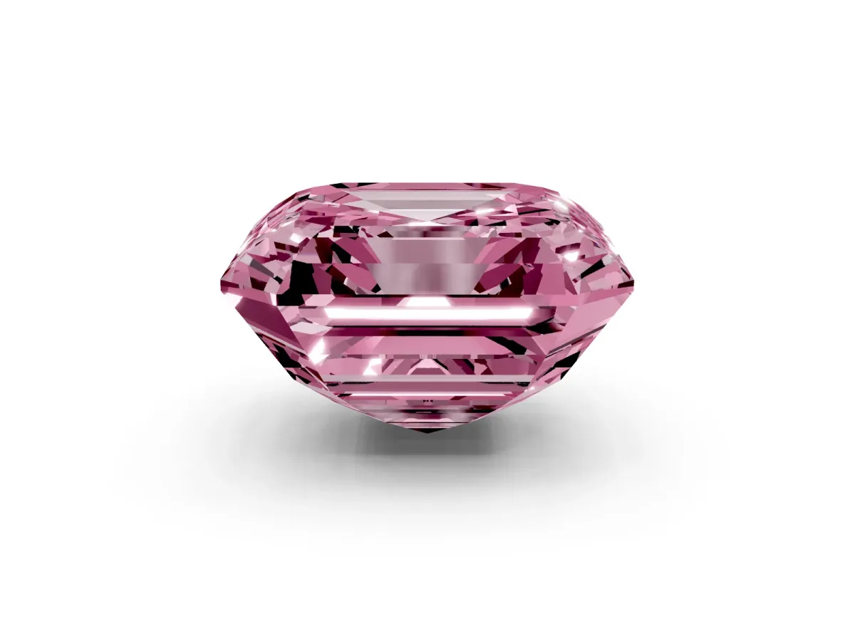 Fancy Pink Asscher Cut Halo Diamond Ring with Milgrain Edge and Round Prong Setting Silver