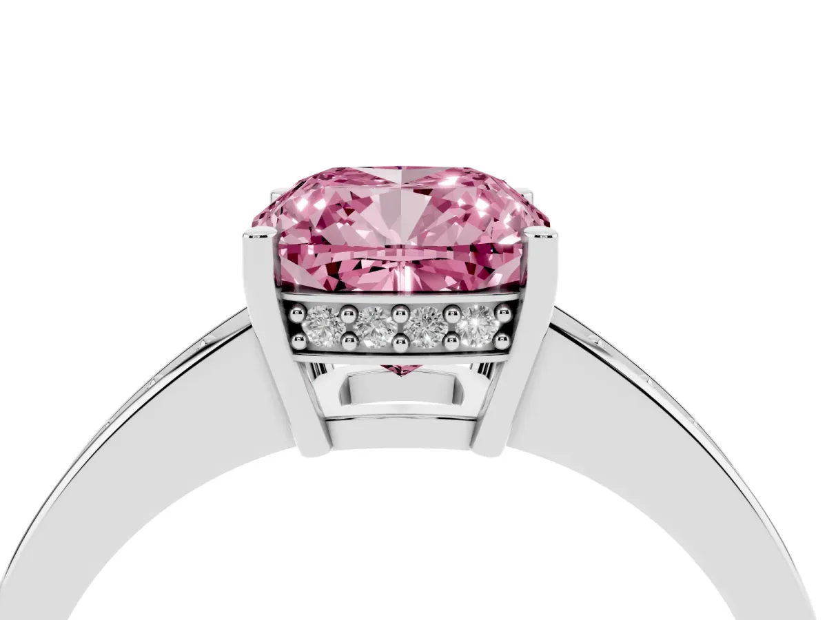 Fancy Pink Cushion Cut Solitaire Pavé Band Prong Setting Ring Silver