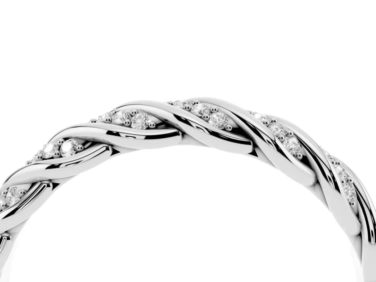 Twisted Pavé Round Diamond Eternity Band with Shared Prong Setting Platinum