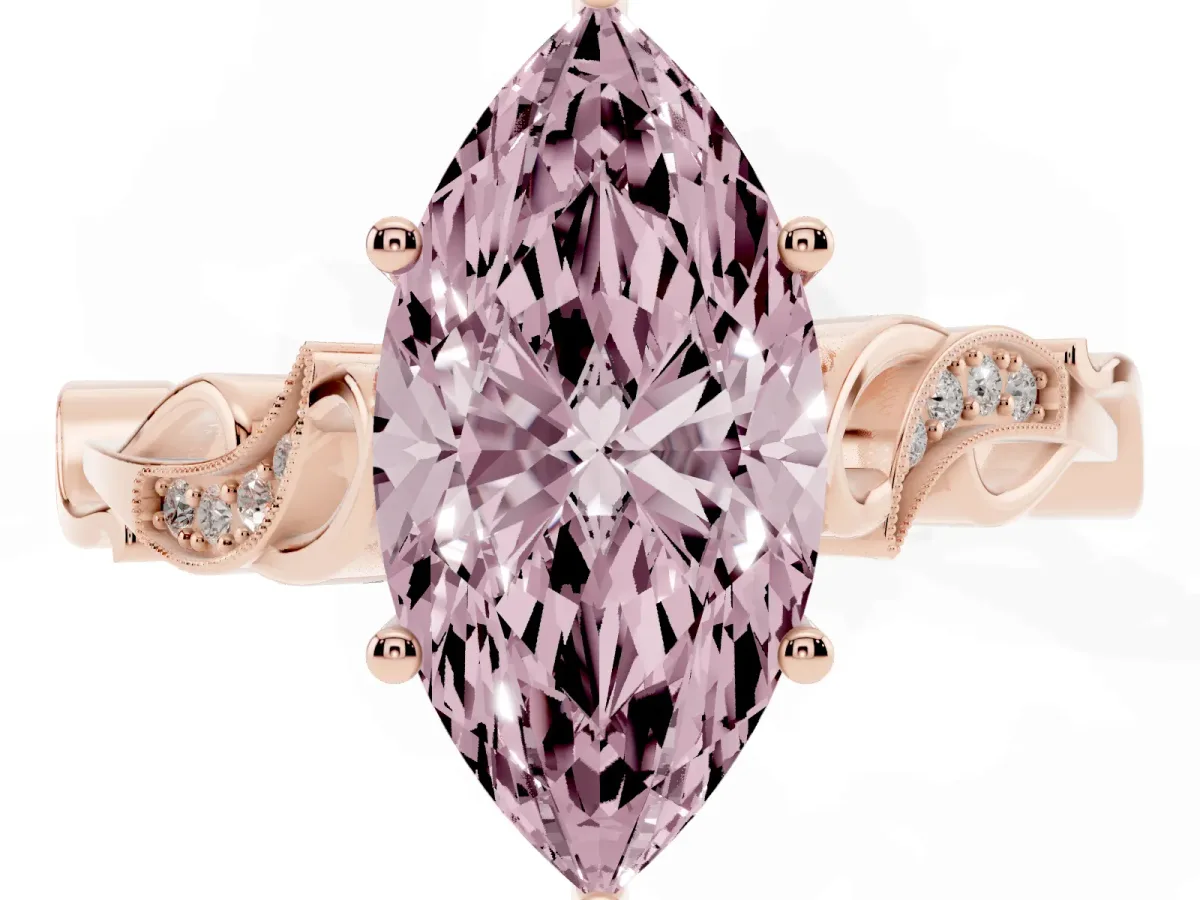 Fancy Pink Marquise Cut Solitaire Vine Band with Milgrain Prong Setting Rose gold