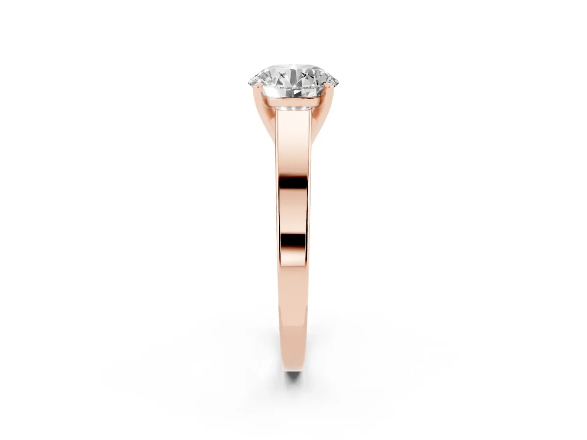 Round Cut Solitaire Engagement Ring with Four-Prong Setting and Tapered Band Rose gold