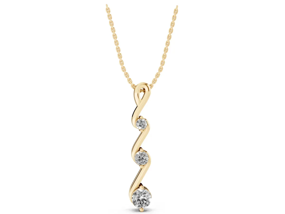 Three-Stone Round Brilliant Prong Set Pendant Yellow gold