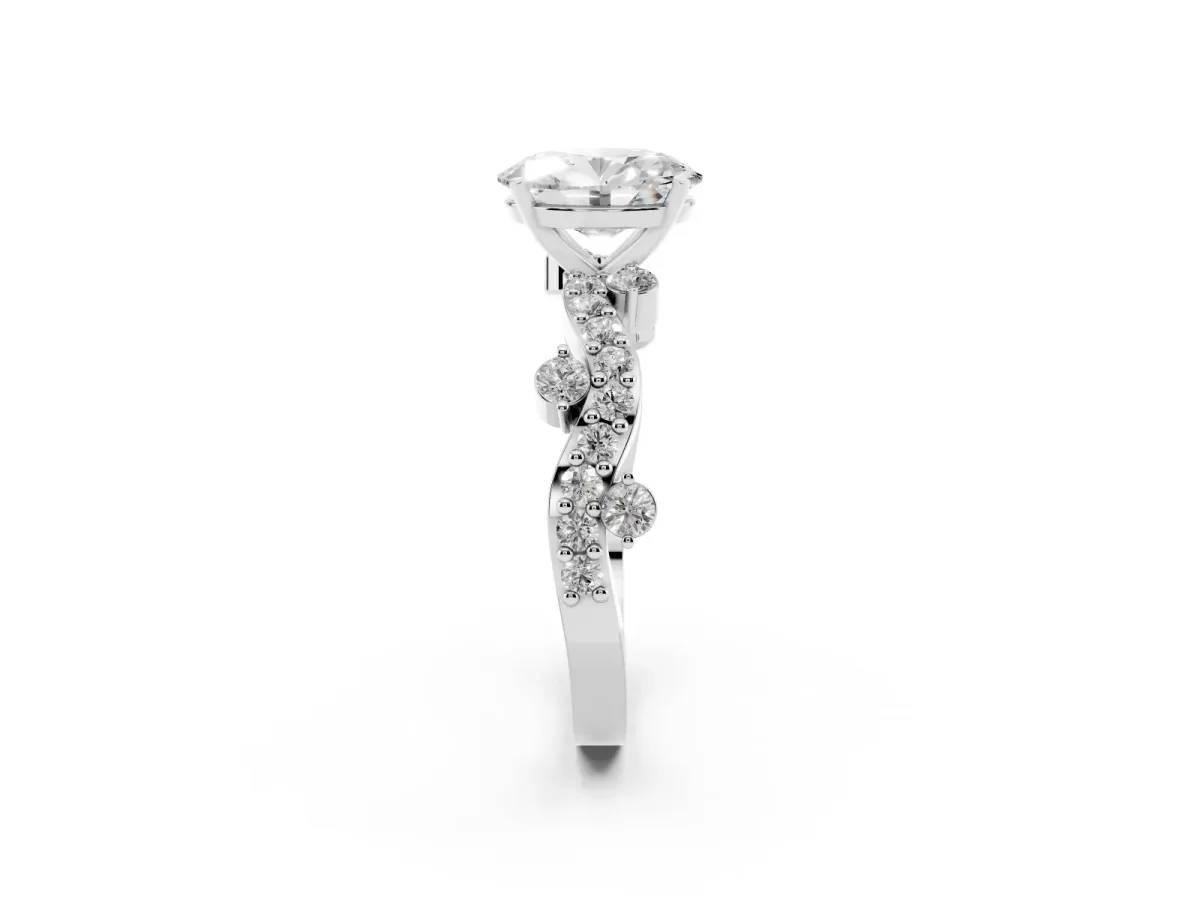 Oval Cut Cut Solitaire Diamond Twisted Band with Pave Setting Platinum