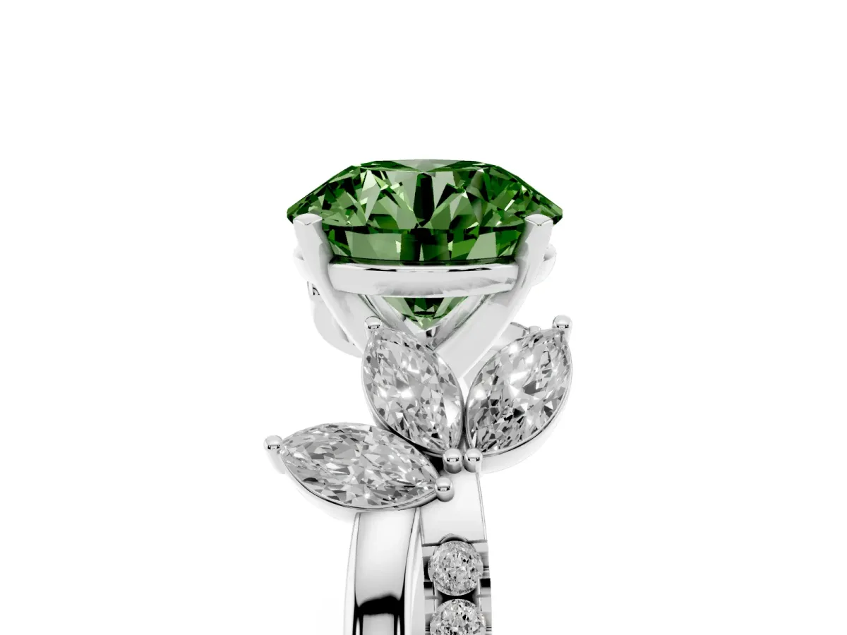 Fancy Green Round Cut Diamond Floral Vine Solitaire Engagement Ring Platinum
