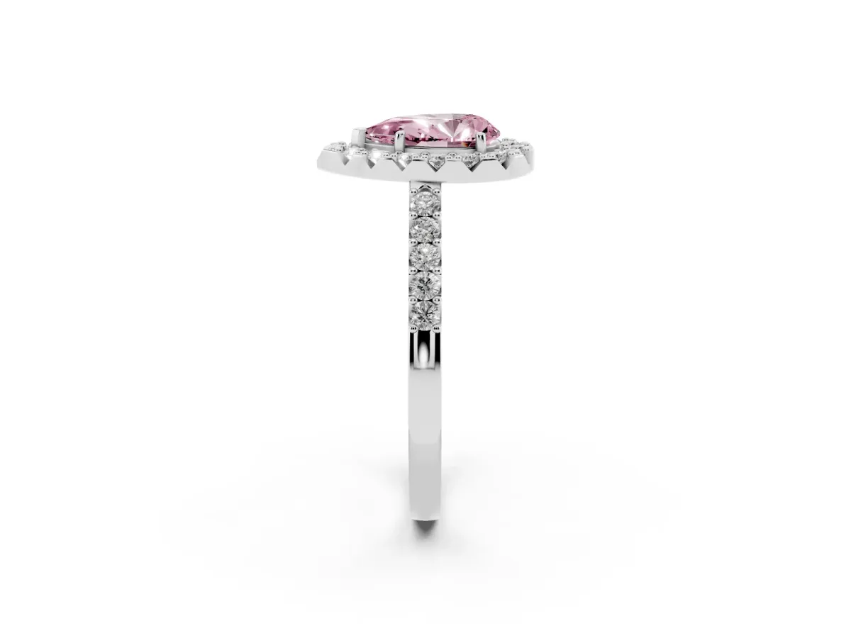 Fancy Pink Pear Cut Halo Diamond Pavé Solitaire Ring Platinum