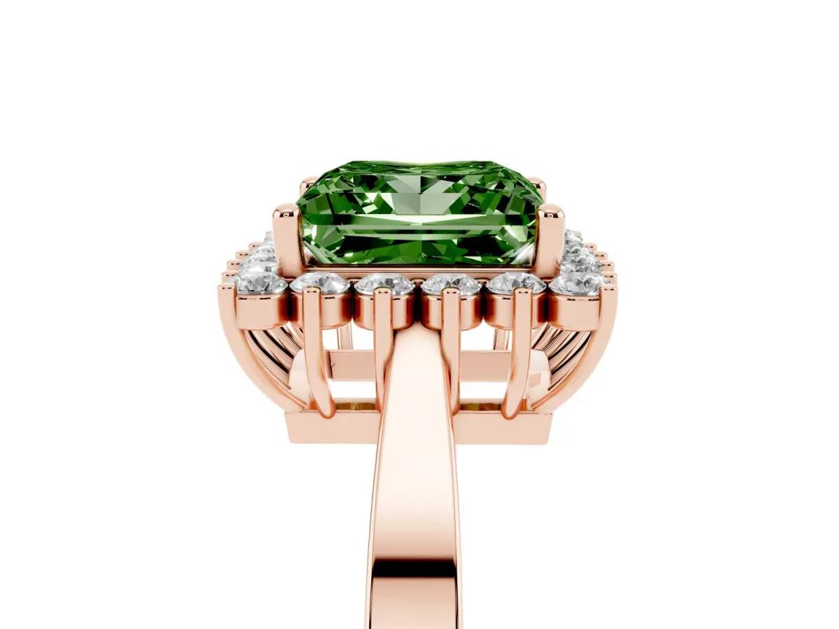 Fancy Green Princess Cut Cut Diamond Halo Ring with Round Brilliant Halo and Solitaire Band Rose gold