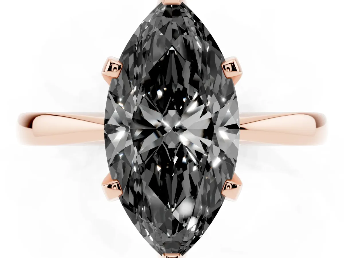 Fancy Black Marquise Cut Solitaire Engagement Ring with Six-Prong Setting and Tapered Band Rose gold