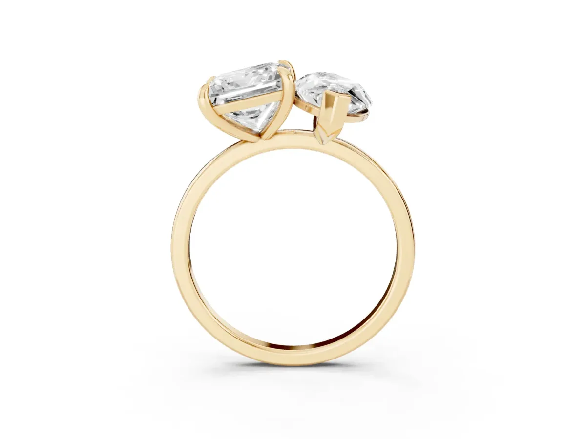 Marquise and Princess Toi Moi Ring with Prong Setting and Plain Band Yellow gold