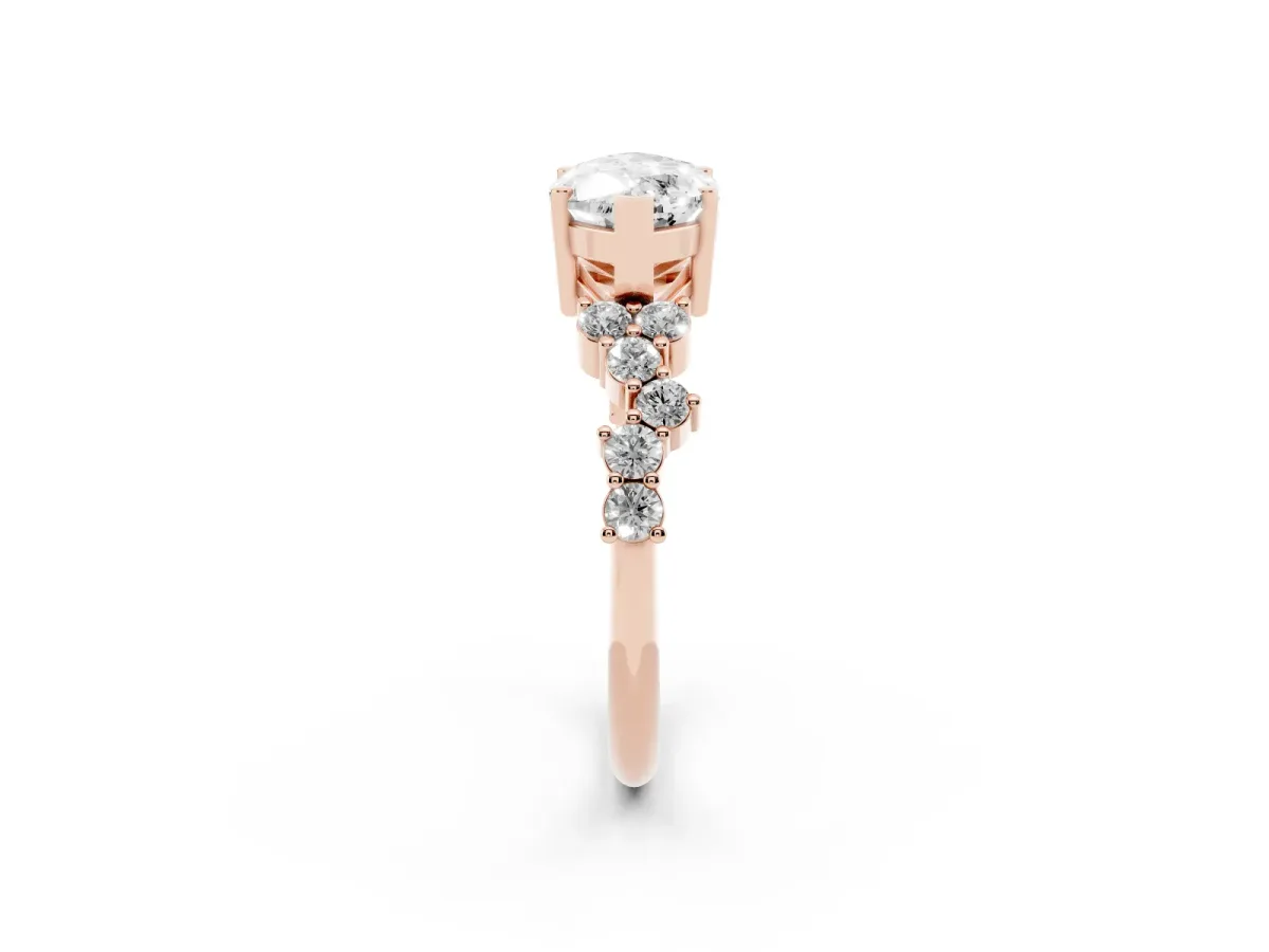 Marquise Cut Diamond Scattered Round Accent Ring with Prong Setting Rose gold