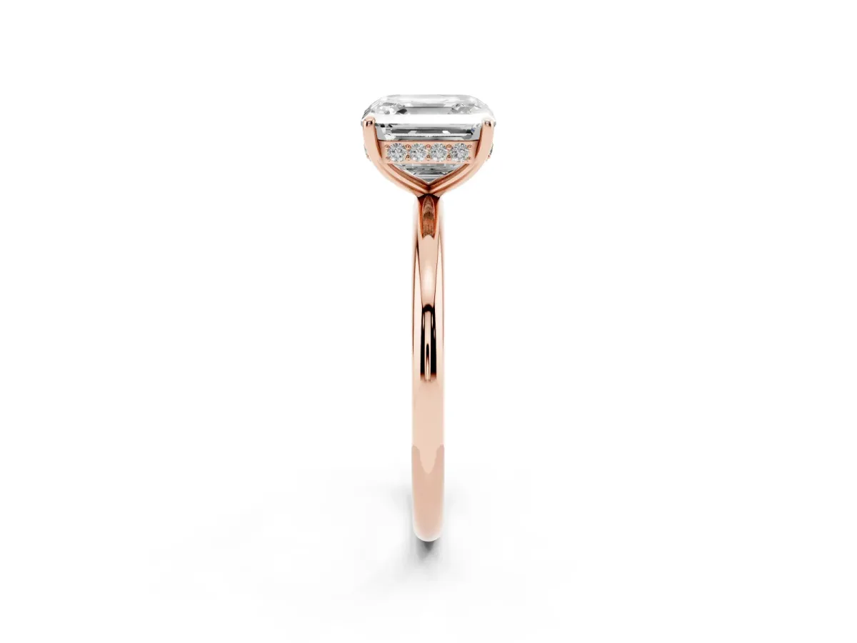 Asscher Cut Solitaire Diamond Ring with a Classic Band and Four-Prong Setting Rose gold
