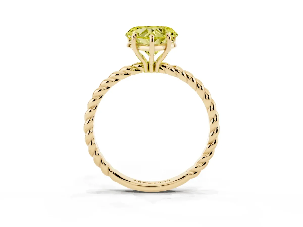 Fancy Yellow Heart Cut Solitaire Twist Band Ring with Four-Prong Setting Yellow gold
