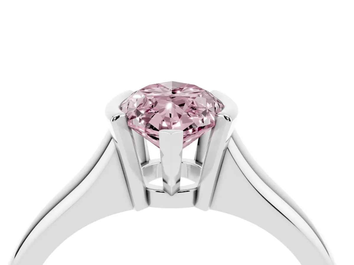 Fancy Pink Marquise Cut Solitaire Tension Set Diamond Ring with Split Shank Band Silver