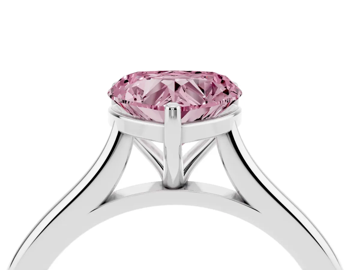 Fancy Pink Heart Cut Cut Solitaire Ring with Cathedral Band and Four-Prong Setting Silver
