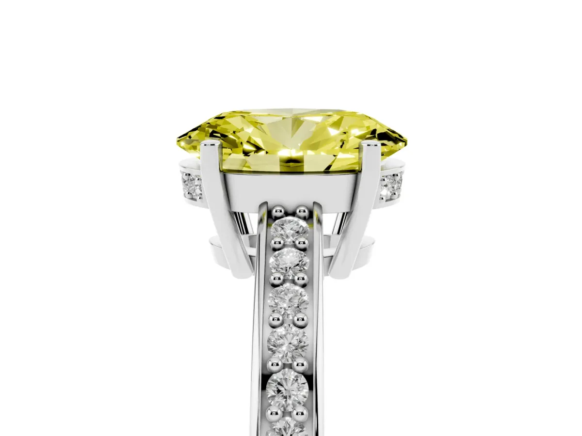 Fancy Yellow Oval Cut Solitaire Pavé Band Prong Setting Ring Silver