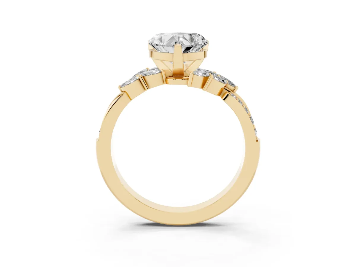 Heart Cut Solitaire Marquise Twist Band with Six-Prong Setting Yellow gold