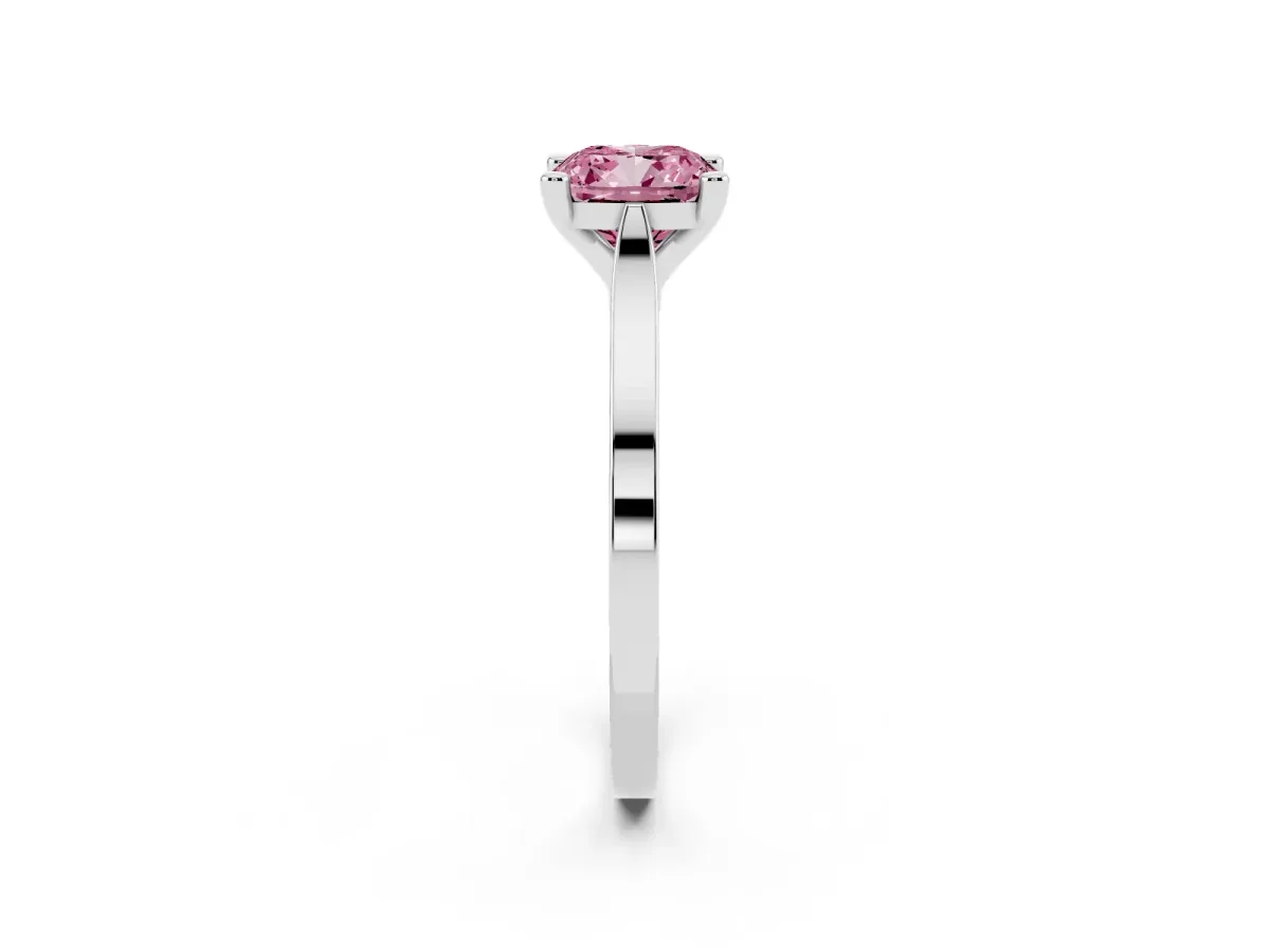 Fancy Pink Cushion Cut Solitaire Diamond Ring with Four-Prong Setting and Tapered Band Silver