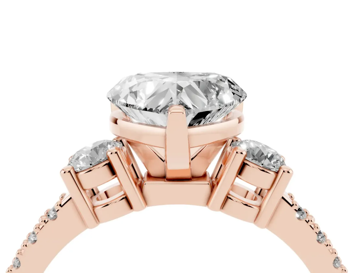Heart Cut Three-Stone Diamond Pavé Band with Prong Setting Rose gold