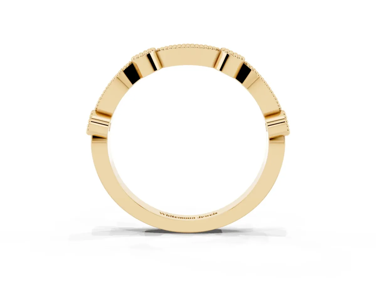 Milgrain Bezel and Marquise Diamond Band Yellow gold