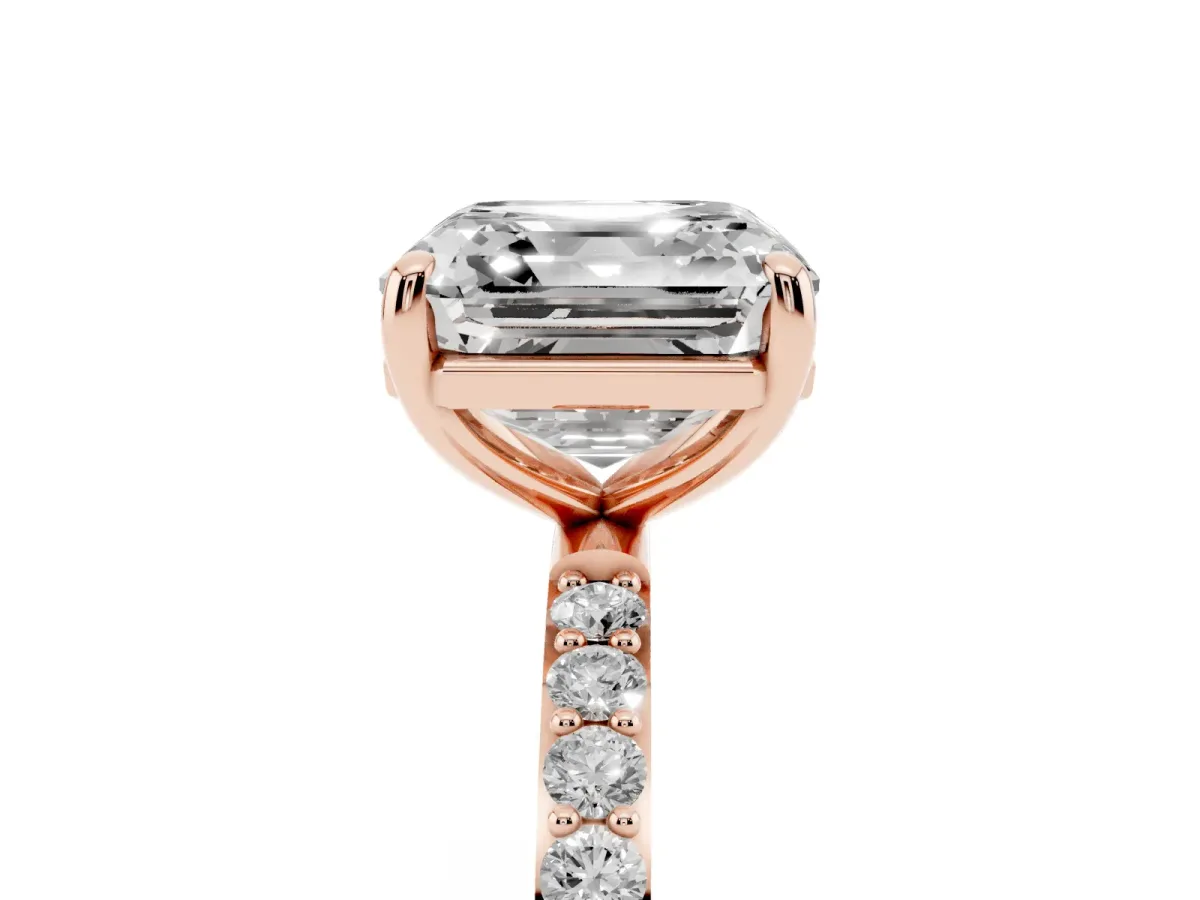 Asscher Cut Diamond Solitaire Ring with Round Pavé Band and Prong Setting Rose gold