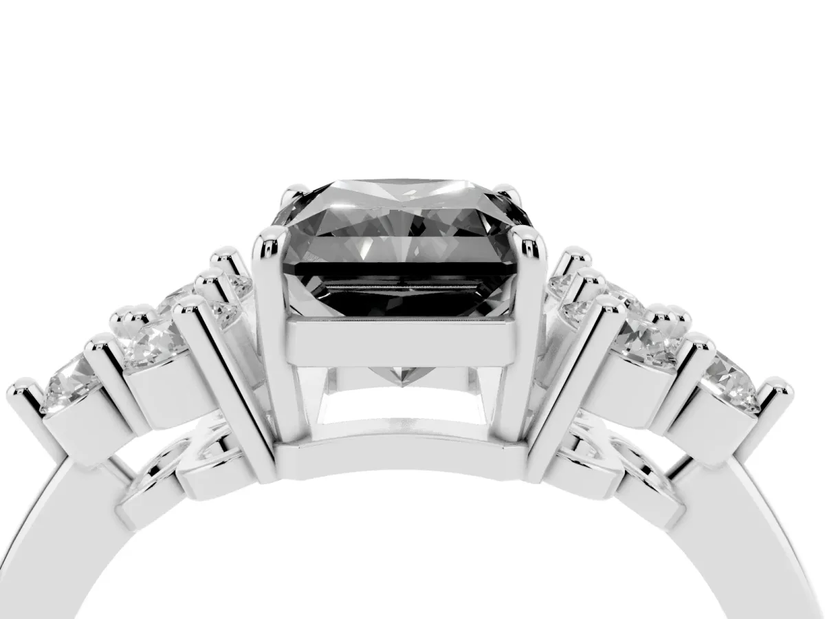 Fancy Black Radiant Cut Brilliant Diamond Cluster Accent Solitaire Ring with Prong Setting Platinum