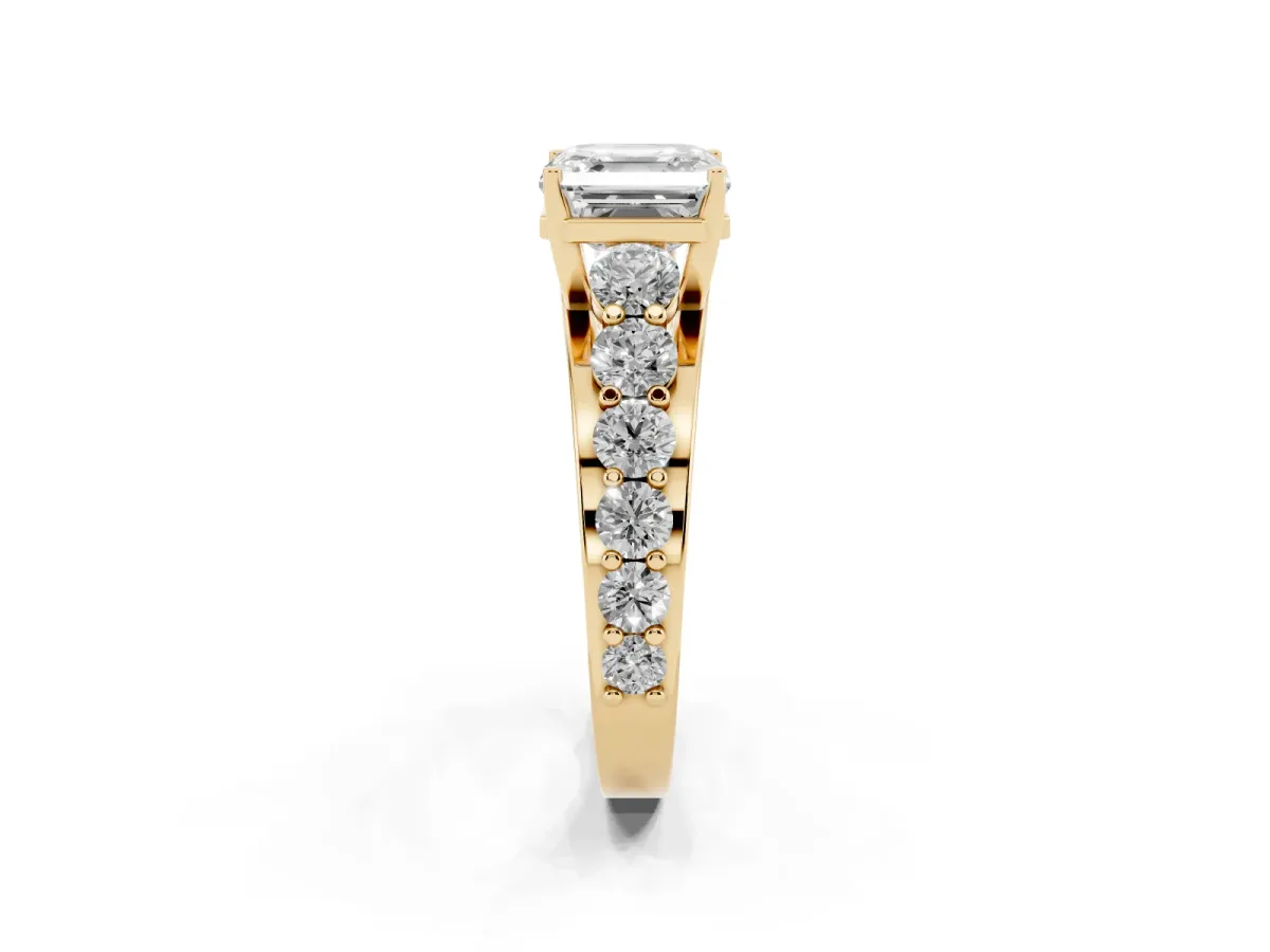Asscher Cut Diamond Engagement Ring with Pavé Band and Four-Prong Setting Yellow gold