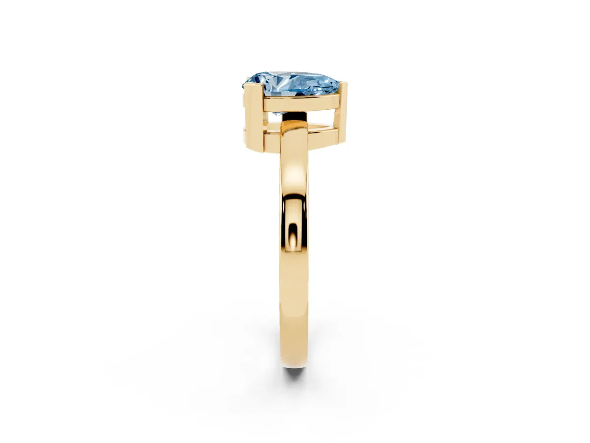 Fancy Blue Pear Cut Cut Solitaire Ring with Four-Prong Setting and Classic Band Yellow gold