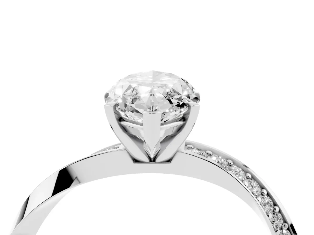 Marquise Cut Diamond Engagement Ring with Side Stone Accents and Four-Prong Setting Silver