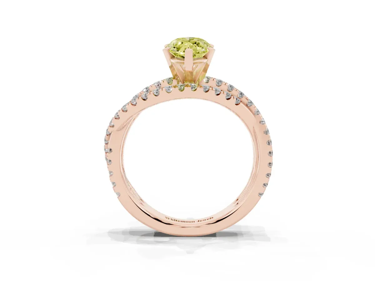 Fancy Yellow Marquise Cut Solitaire Twist Band with Pavé Setting and Four-Prong Setting Rose gold