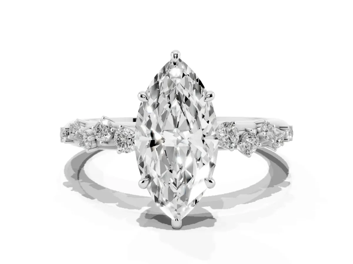 Marquise Cut Diamond Cluster Prong-Set Solitaire Ring Silver