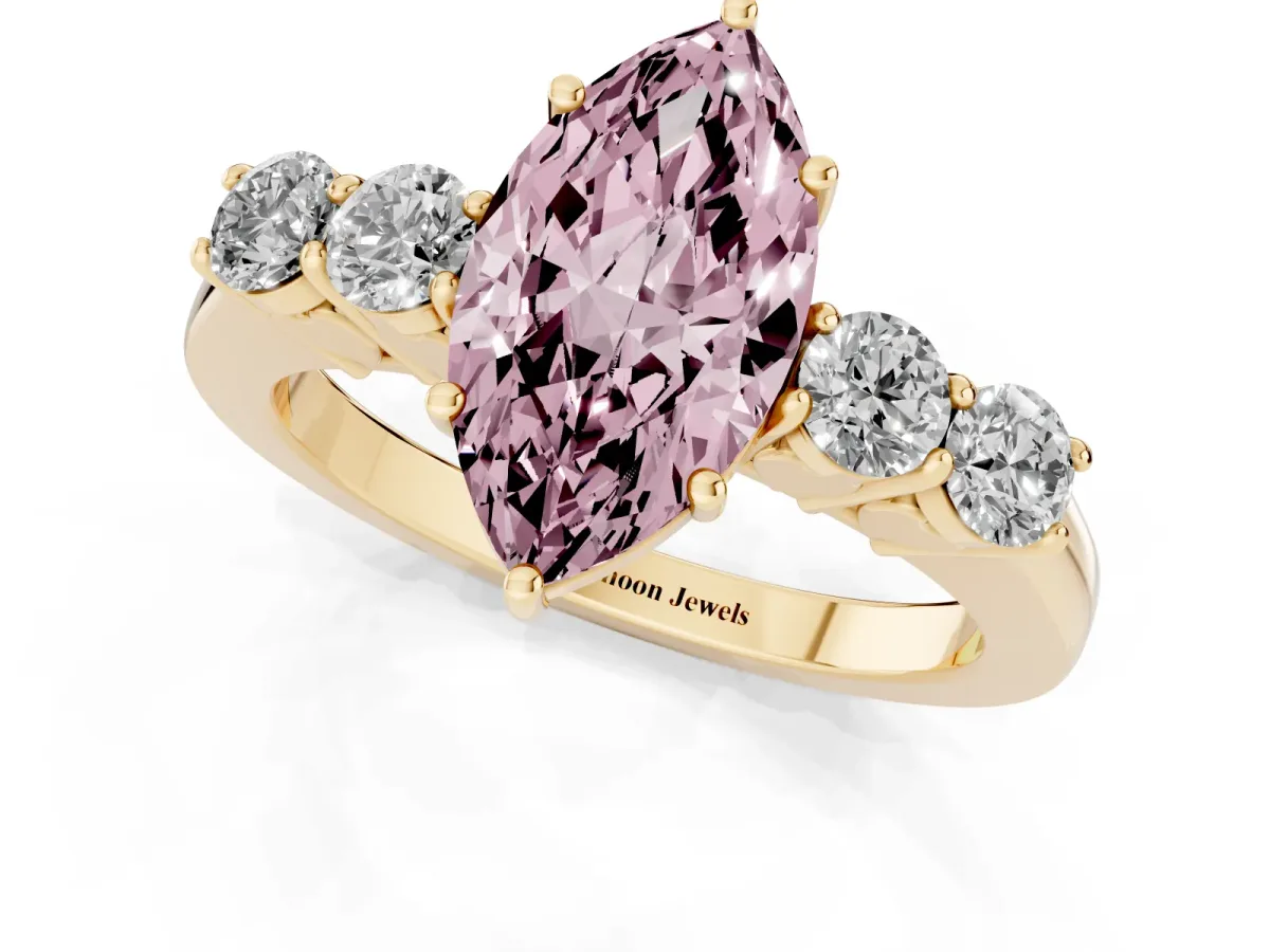 Fancy Pink Marquise Cut Cut Diamond Five-Stone Prong Set White Gold Ring Yellow gold