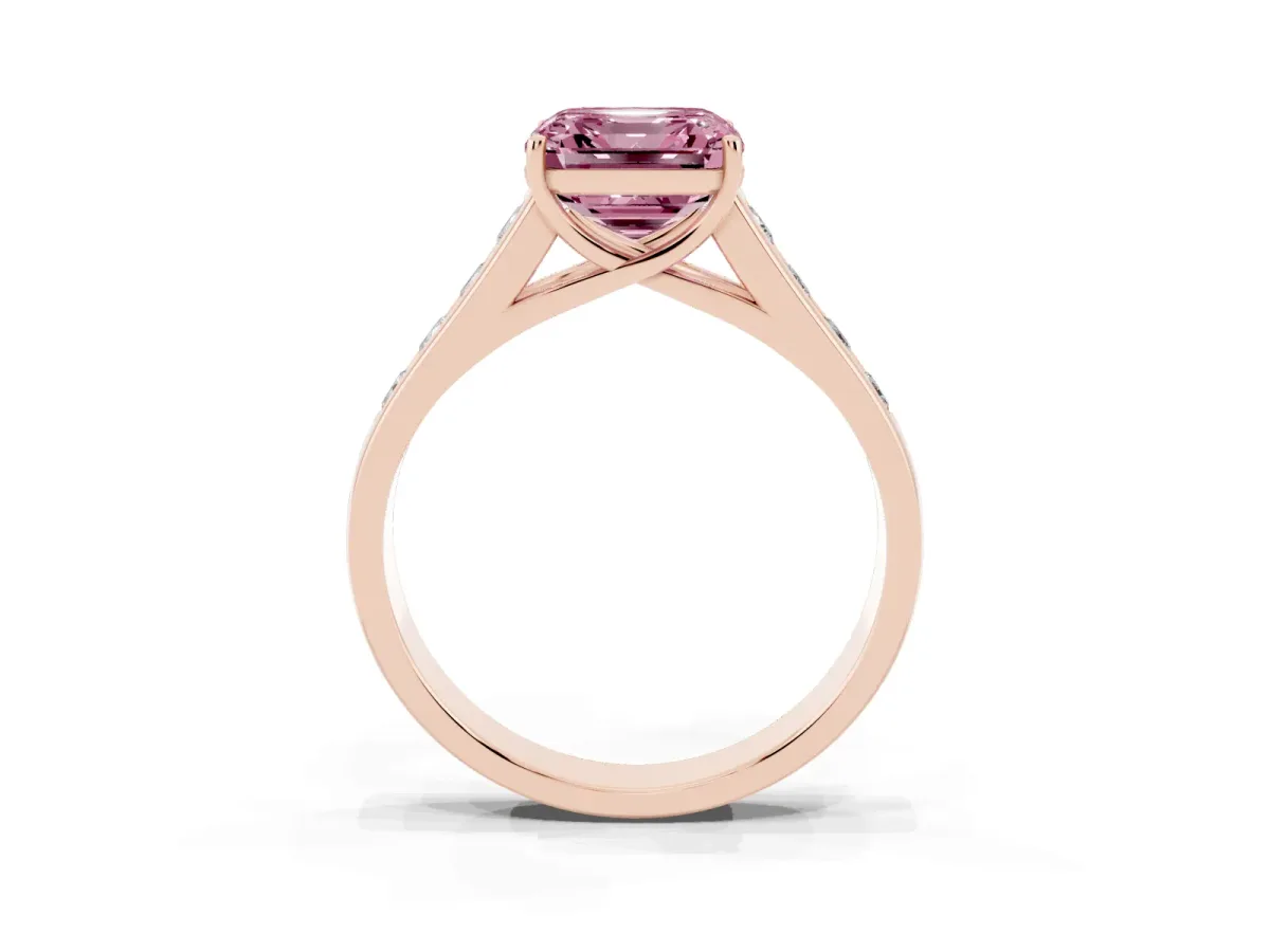 Fancy Pink Asscher Cut Brilliant Channel-Set Solitaire Ring with Four-Prong Setting Rose gold