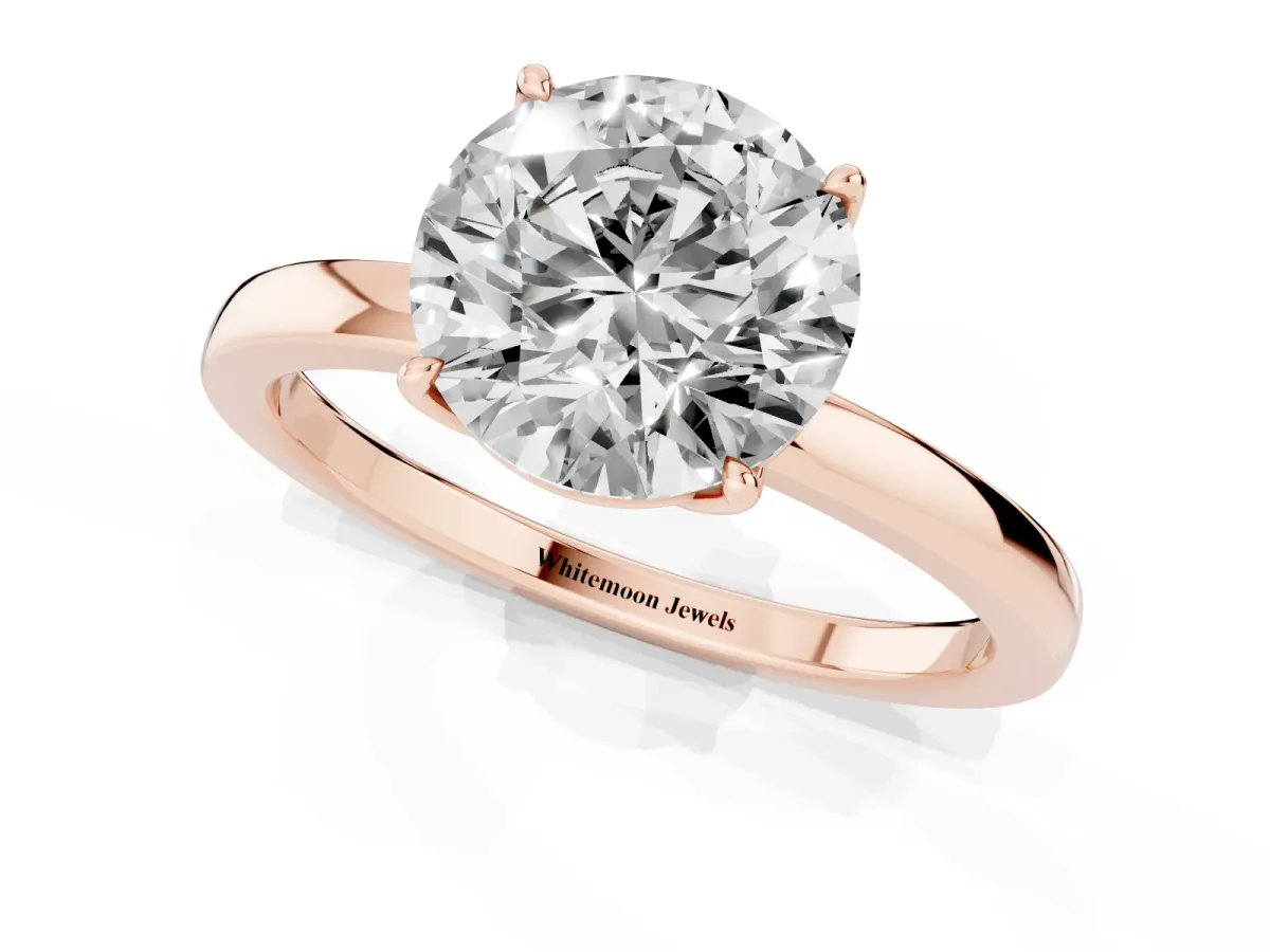 Round Cut Diamond Solitaire Ring with Thin Band and Prong Setting Rose gold