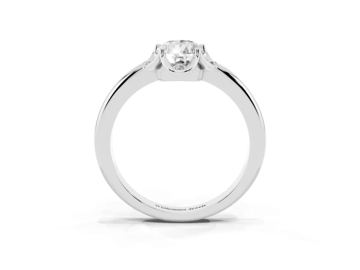 Pear Cut Halo Diamond Ring with Round Cluster Setting, Solitaire Band, and Four-Prong Setting Silver