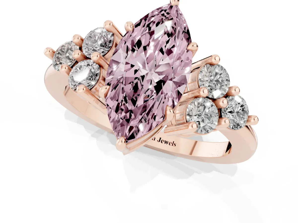 Fancy Pink Marquise Cut Brilliant Diamond Cluster Accent Solitaire Ring with Prong Setting Rose gold
