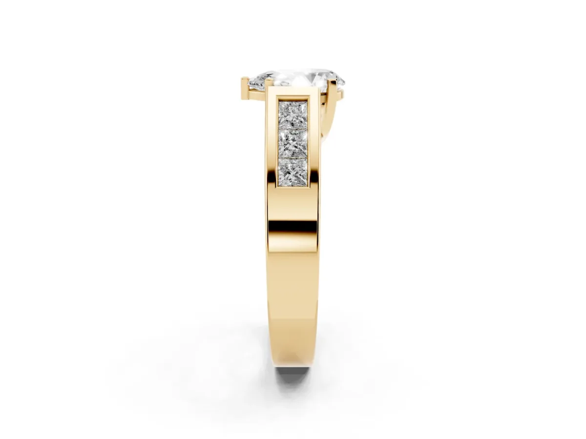 Pear Cut Cut Channel Set Solitaire Ring with Four-Prong Setting Yellow gold