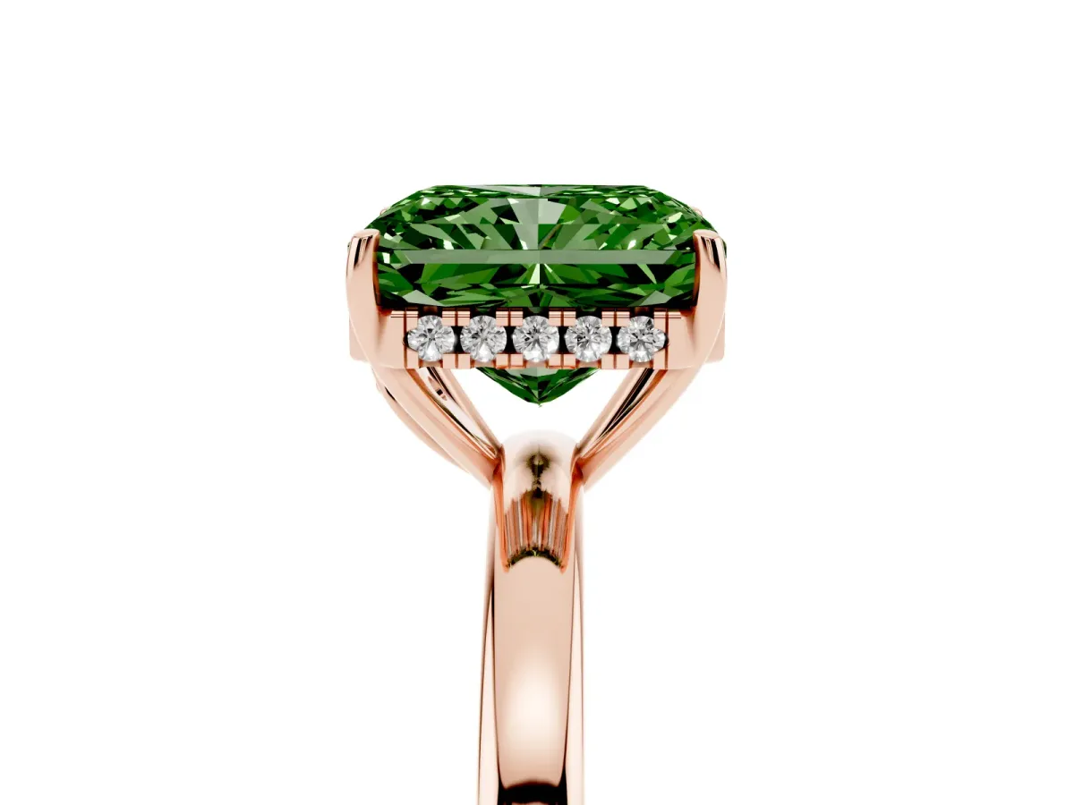 Fancy Green Radiant Cut Solitaire Diamond Ring with Prong Setting and Plain Band Rose gold