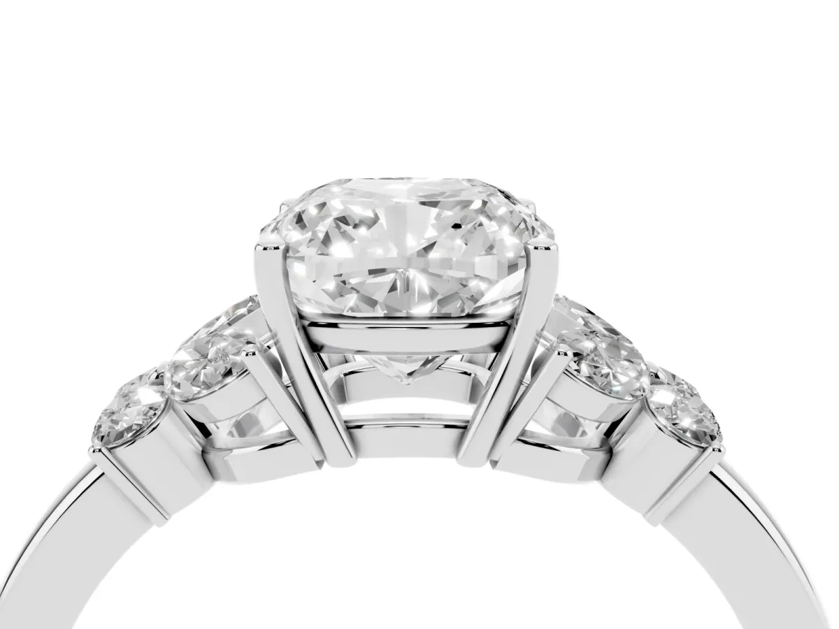 Cushion Cut Cut Solitaire Floral Diamond Ring with Four-Prong Setting Silver