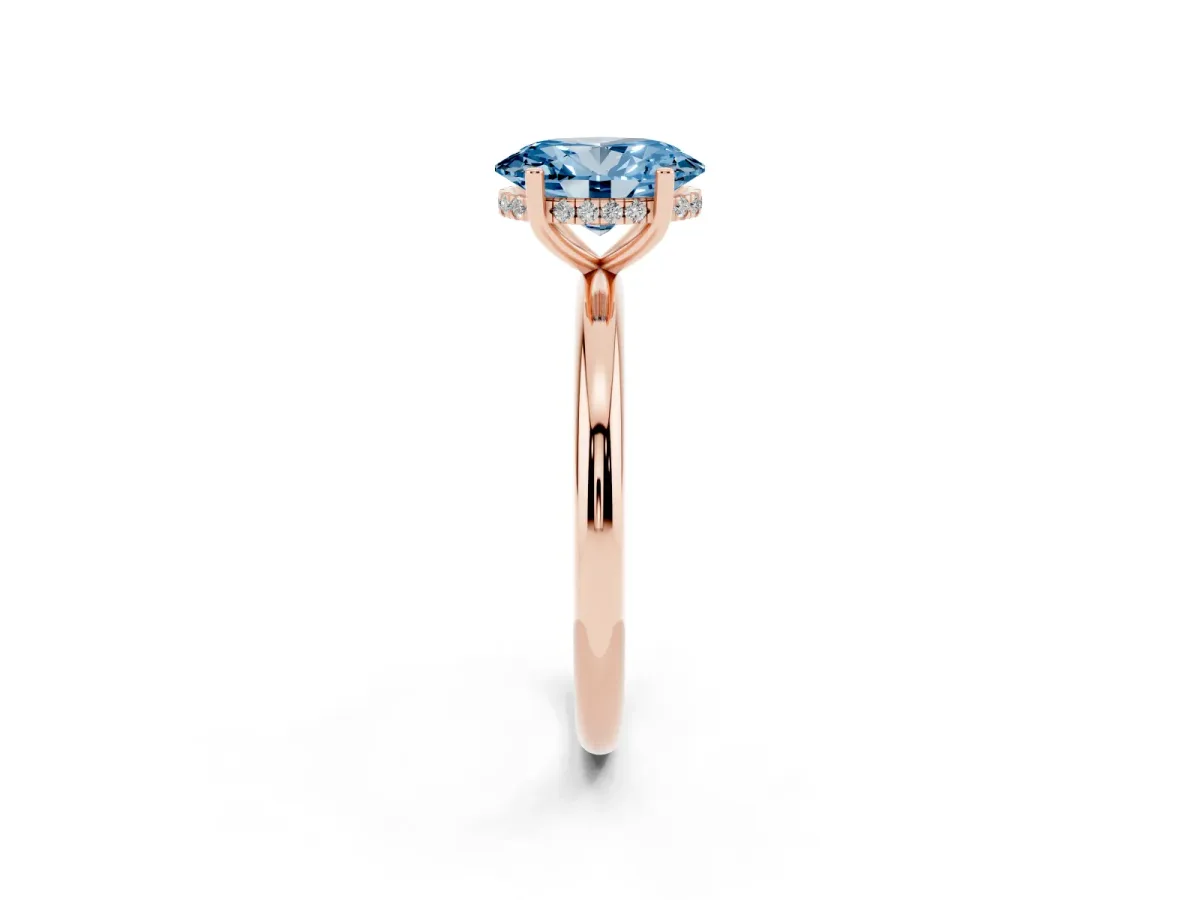 Fancy Blue Oval Cut Cut Solitaire Engagement Ring with Four-Prong Setting and Classic Band Rose gold