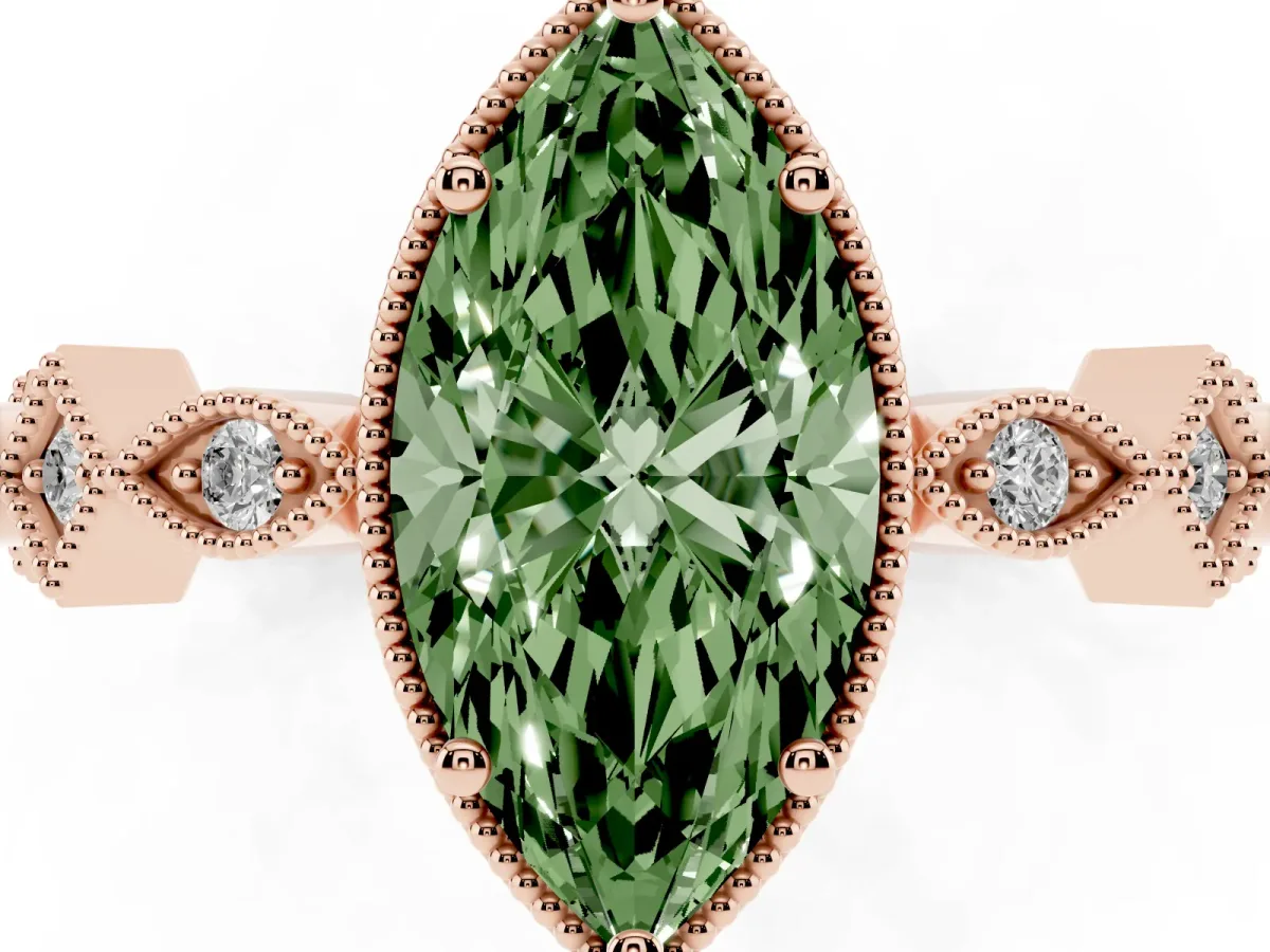 Fancy Green Marquise Cut Milgrain Marquise Diamond Twist Band Ring Rose gold