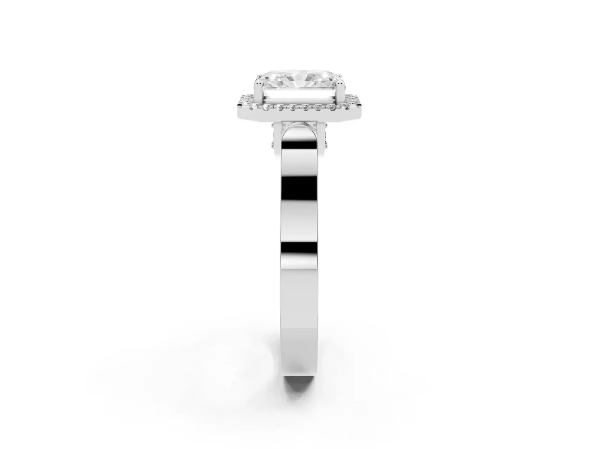 Radiant Cut Halo Pave Split Shank Prong Setting Ring Silver