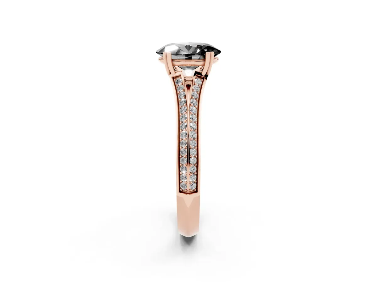 Fancy Black Oval Cut Diamond Split Shank Engagement Ring with Pavé Band Rose gold