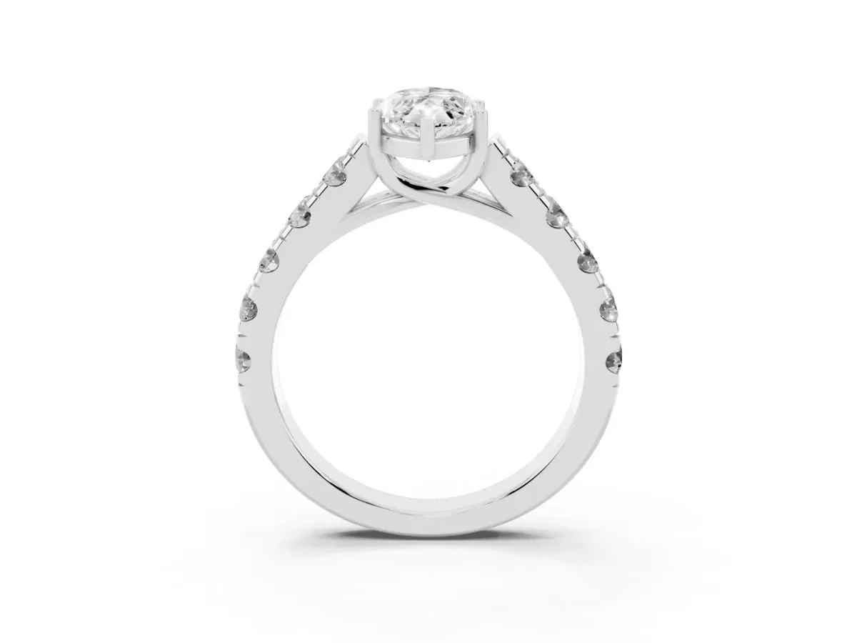 Marquise Cut Cut Diamond Solitaire Ring with Micro Pave Band and Prong Setting Platinum