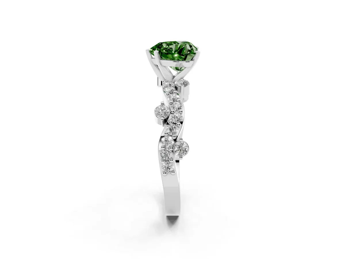 Fancy Green Heart Cut Cut Solitaire Diamond Twisted Band with Pave Setting Platinum