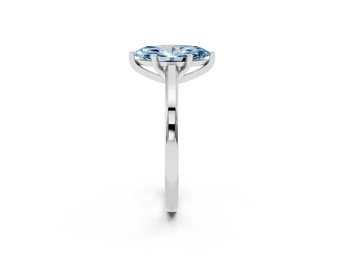 Fancy Blue Marquise Cut Solitaire Diamond Ring with Four-Prong Setting and Classic Band Platinum