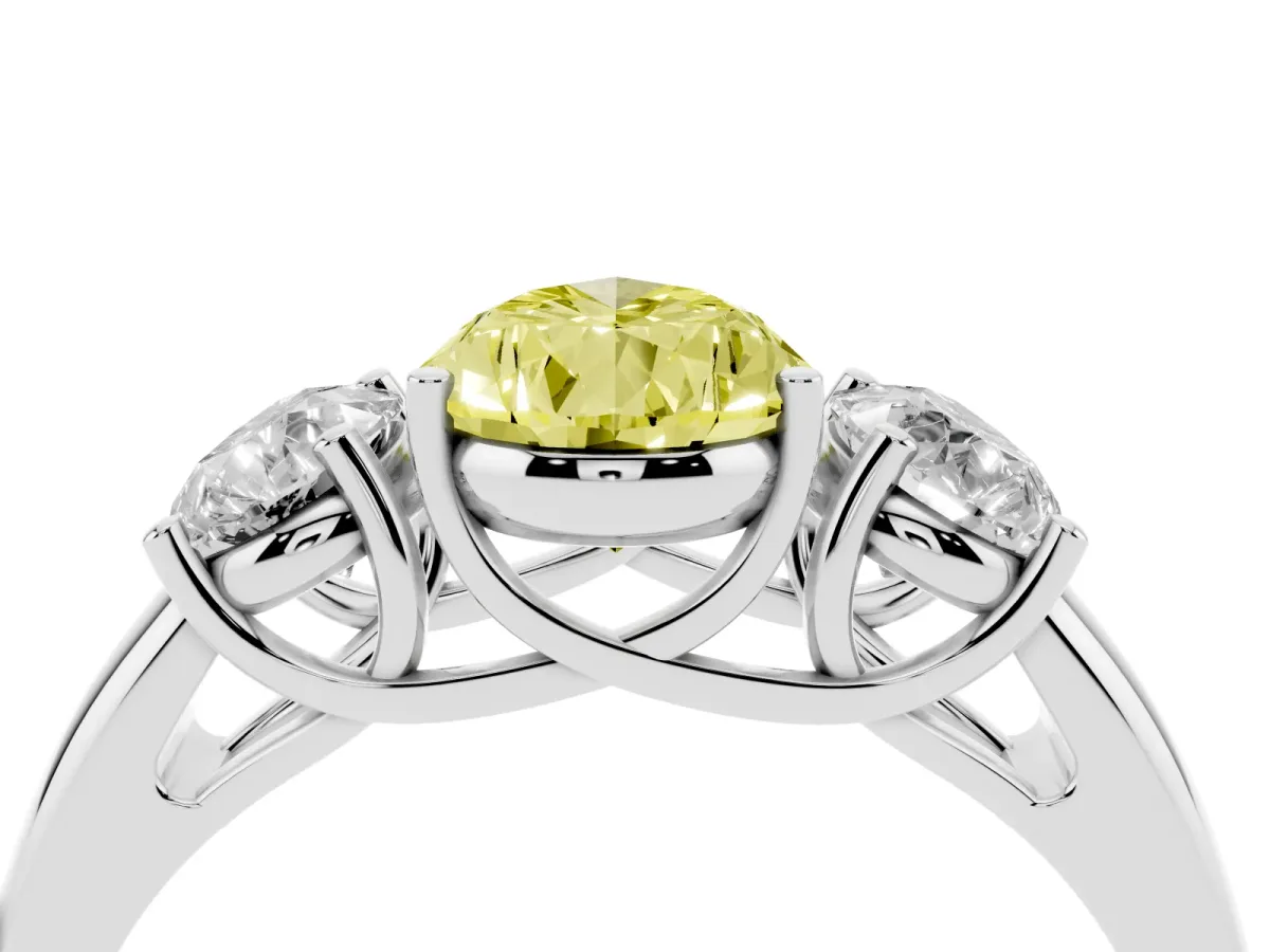 Fancy Yellow Three-Stone Pear Cut Diamond Engagement Ring with Prong Setting Platinum