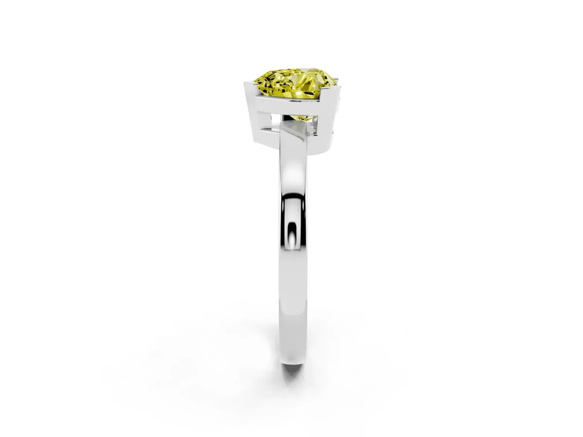 Fancy Yellow Heart Cut Cut Solitaire Ring with Four-Prong Setting and Classic Band Silver