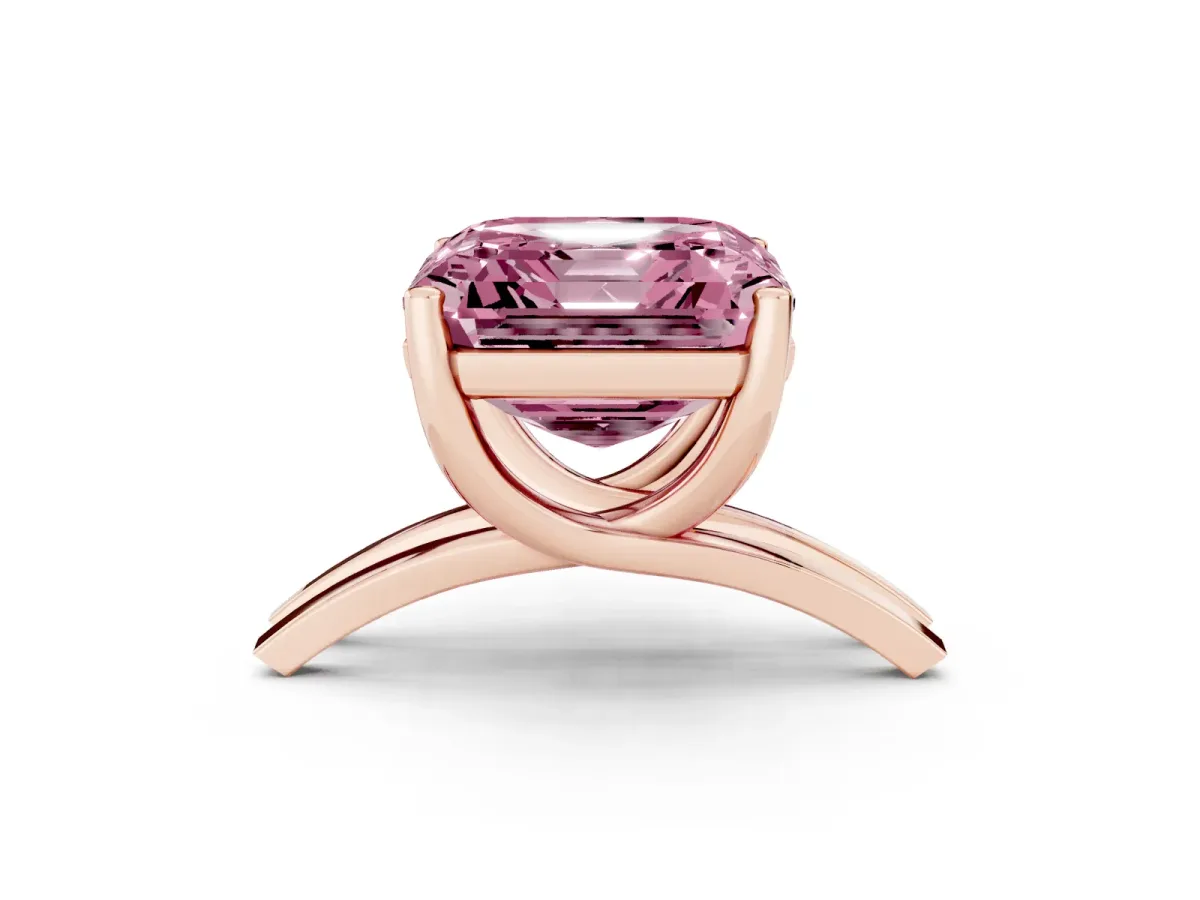 Fancy Pink Asscher Cut Cut Diamond Solitaire Engagement Ring with Tapered Plain Band and Four-Prong Setting Rose gold