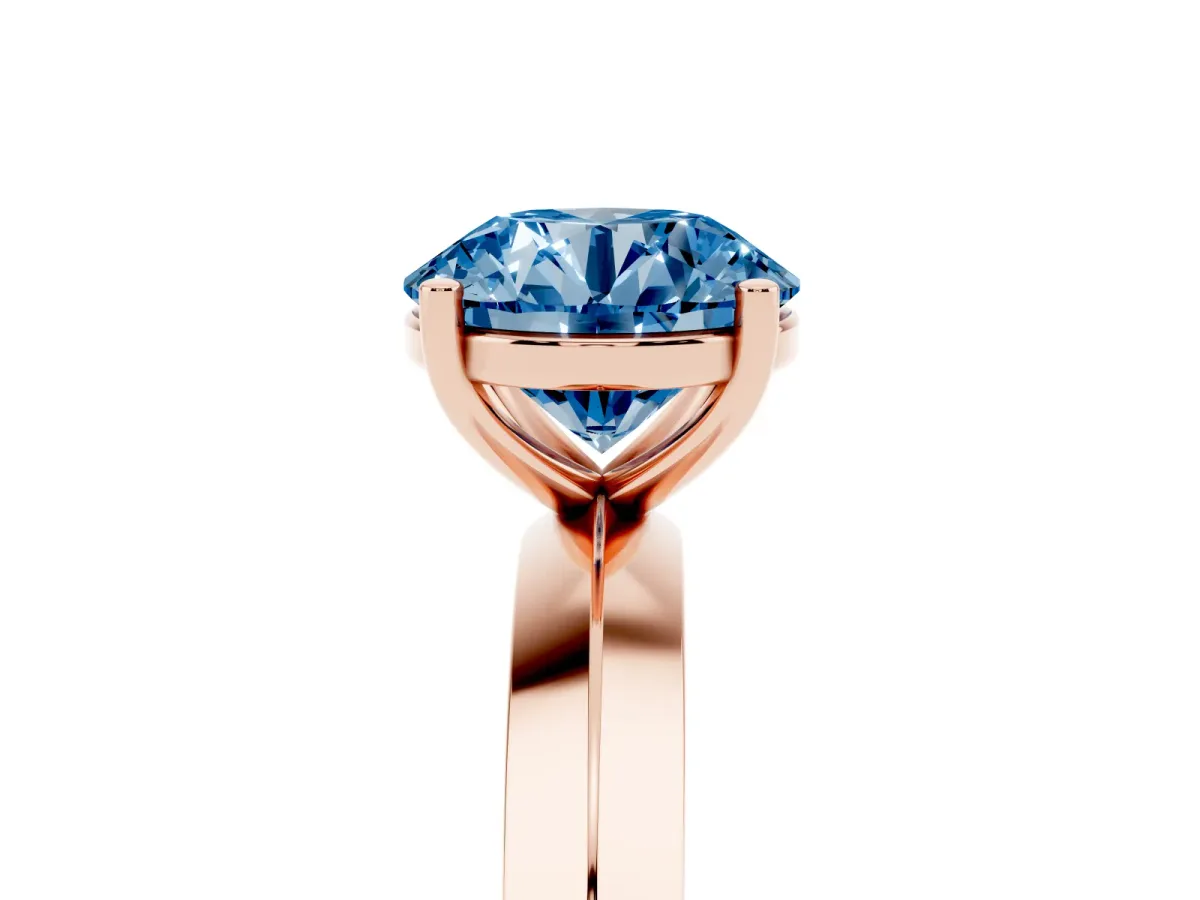 Fancy Blue Round Cut Cut Solitaire Engagement Ring with Flat Band and Four-Prong Setting Rose gold
