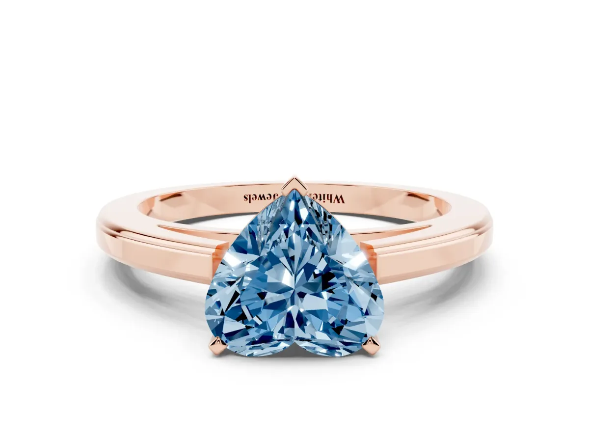 Fancy Blue Heart Cut Solitaire Diamond Ring with Four-Prong Setting and Classic Band Rose gold